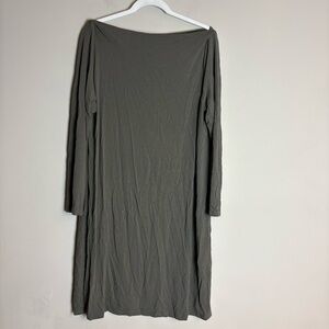 Eileen Fisher Viscose Jersey Dress Long Sleeves Olive Green Boat Neck Sz XL/TG